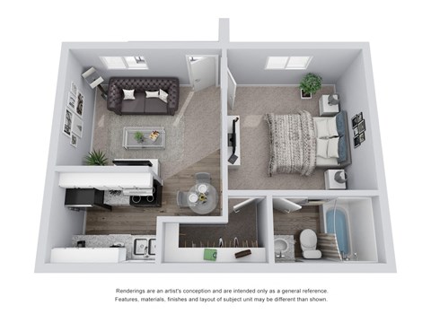 Floor plan for 1 bed, 1 bath, 447 sqft